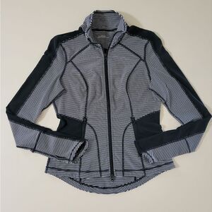 Zella Women's Black Stripe Full Zip Jacket Mesh Inserts